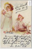 Gruss aus Zürich - Zwei modische Kinder - Litho 1899