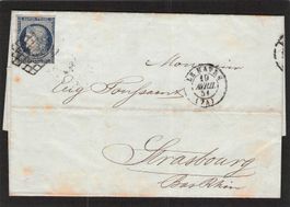 Faltbrief m. Inhalt : Le Havre - Strassburg , gel. 19.4.1854