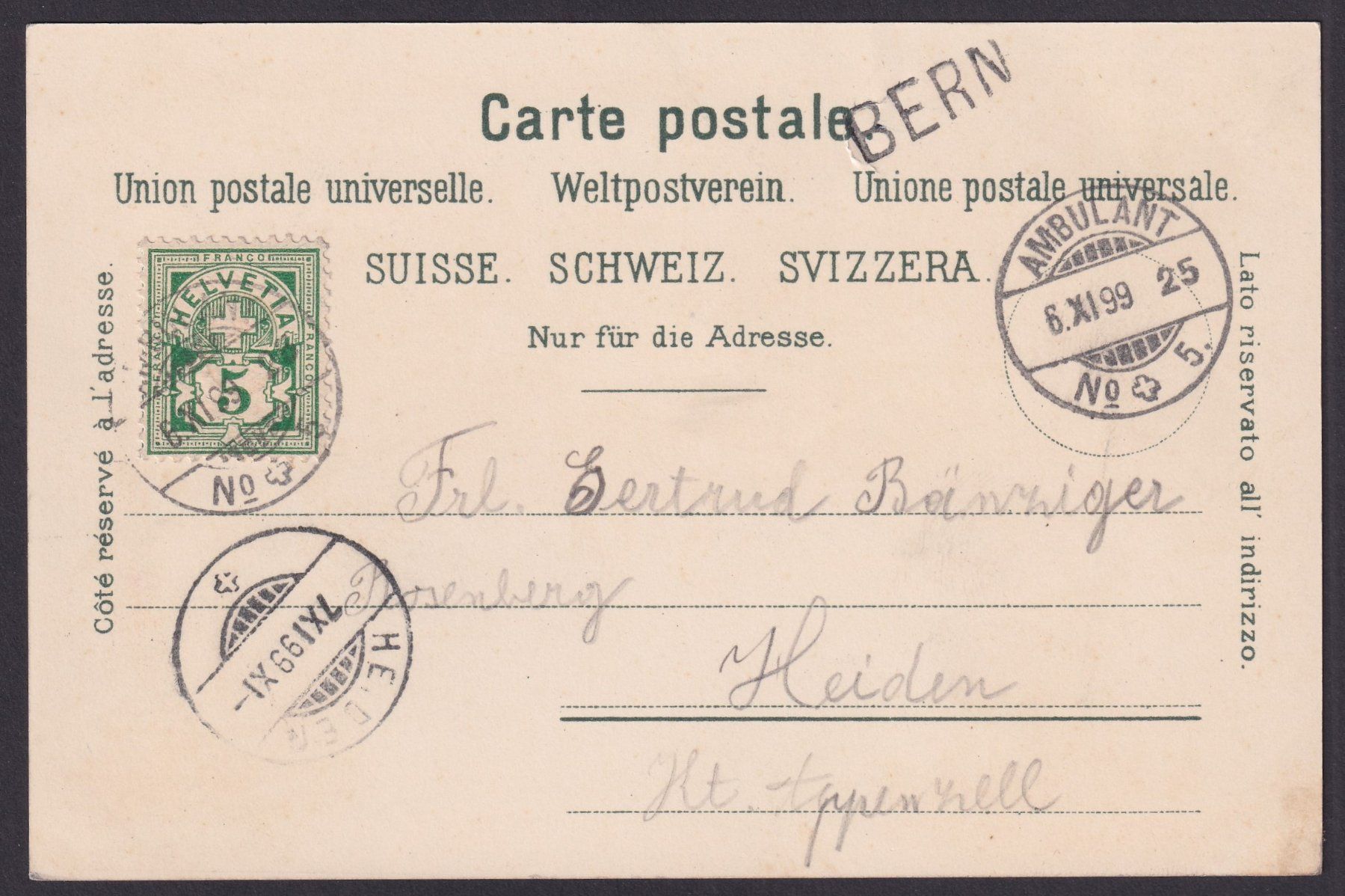 Cartoline postali: 1899, Gruss aus BERN, Litho Ansichtskarte – Usato da Ebikon venduto da SilvioFreund 1