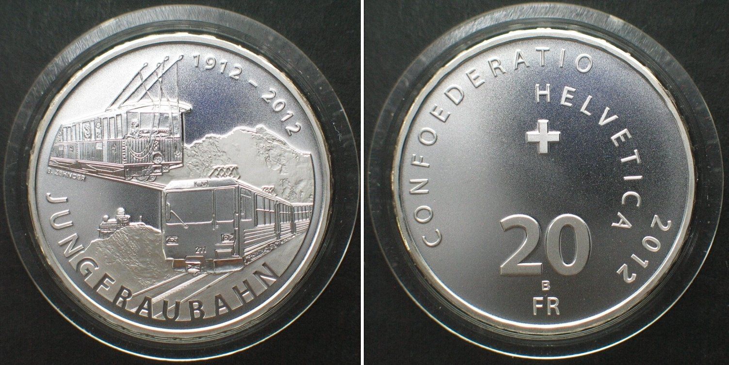 Tutti le monete: Schweiz 20 Franken 2012 JUNGFRAUBAHN Silber stgl – Usato da Riehen venduto da sesambestcoins2004