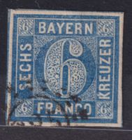 BAYERN 1862, 6 KREUZER grau/dunkelblau, ʘ