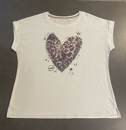 T-shirt Cartoon avec motifs cœur léopard et brillants noirs