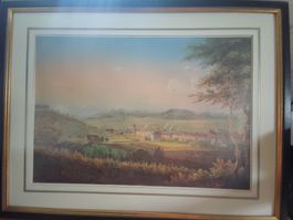 Gerahmtes Alpenpanorama Bild, gemälde im Sommerlicht, 60c...