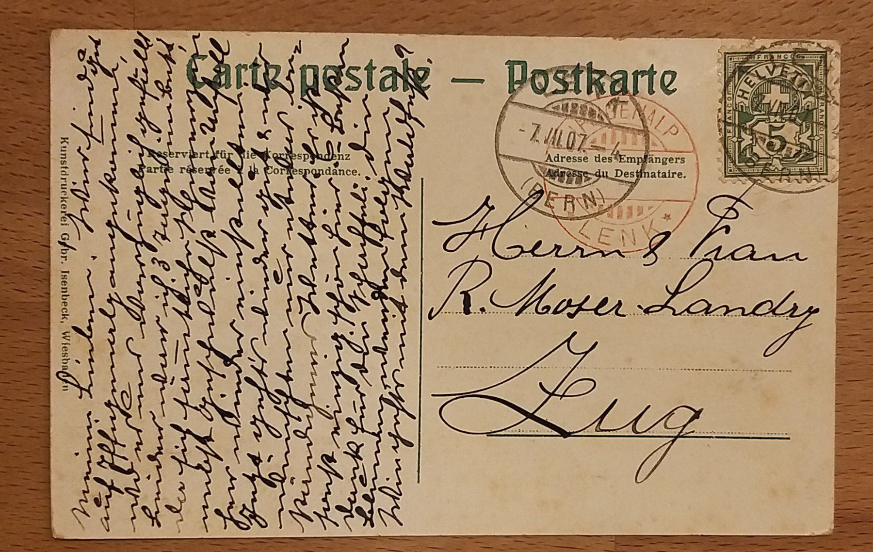 Cartoline postali: PK 1907 Ifigenalp Spezialstempel Lenk – Usato da Unterägeri venduto da PhilatelieStudiger 1