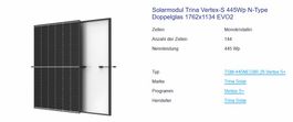 Solarmodul Trina 445Wp Vertex-S N-Type Doppelglas 1762x1134