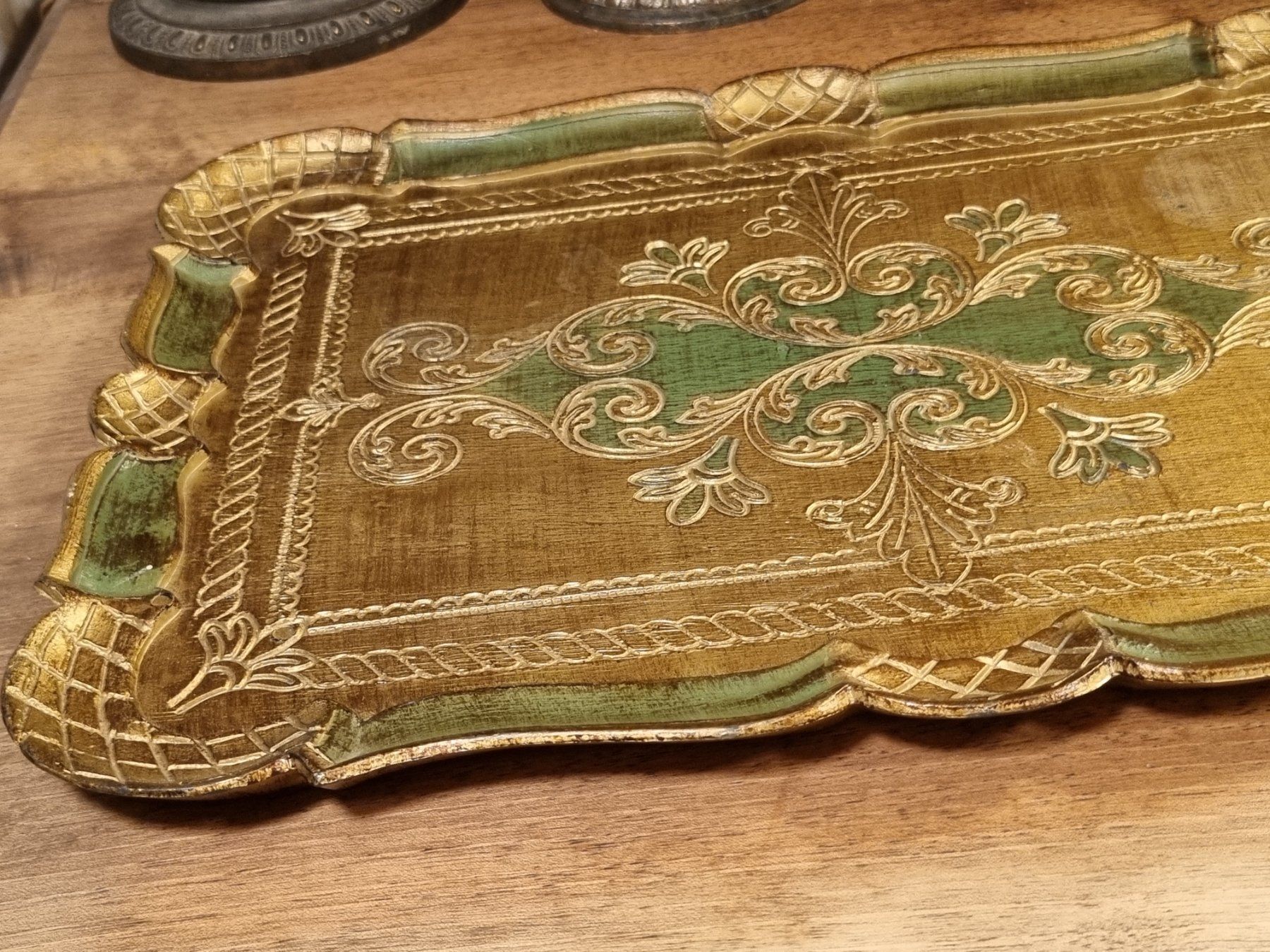 Piatti di portata: Vintage Florentiner Tablett grün-gold – Usato da Scharnachtal venduto da devin03