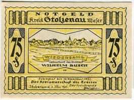 Notgeld "75 Pfennig. Stolzenau 1921"