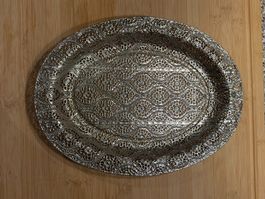 Dekorative Schale silberfarben oval gebraucht Zustand