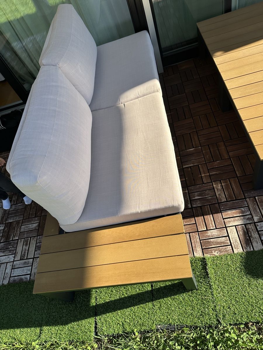 Set di tavolo e panche: Lounge Set Gartenmöbel Holzoptik beige – Usato da Alpnach Dorf venduto da sa.c 5