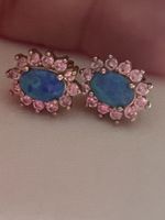 Ohrstecker Silber Opal blau mit Zirkonia besetzt 585 Gold