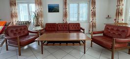 Vintage Leder-Sitzgruppe 70er: 3er-Sofa & 2 Sessel