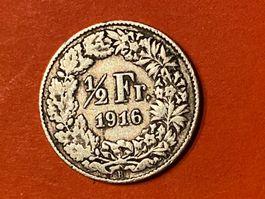 50 Rappen oder 1/2 Fr.1916 B  Auflage 800'000 stk. Rar
