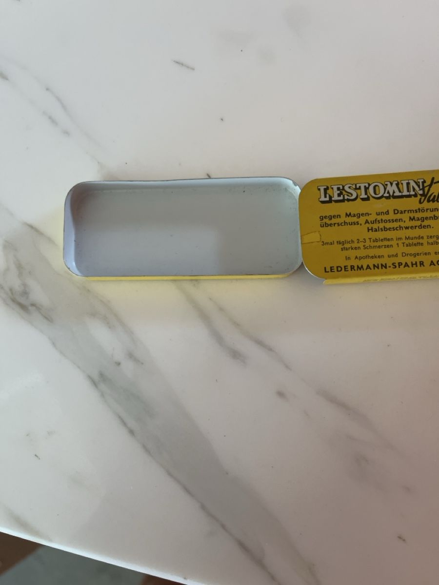 Altre Stoviglie: LESTOMIN Tabletten Dose alt Werbedose Ledermann-Spahr AG Ber – Usato da Benken SG venduto da wingwinj 1