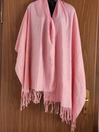 Écharpe cachemire rose avec franges 