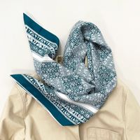 NEW 90cm 100% Silk Twill Scarf Turquoise Nordic Boho Print