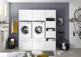 Waschmaschinenschrank Wäscheschrank - 185cm Weiss - 2 Geräte