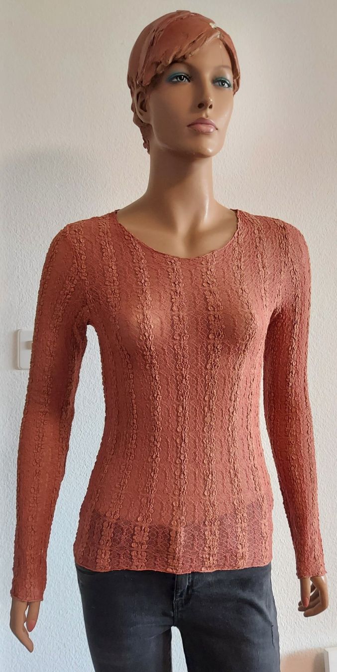 Mango Maglioni & Felpe: Feines Mango Shirt Grösse S, Kupfer, Spitzenoptik, Langarm – Usato da Basel venduto da Allerlei-Basel