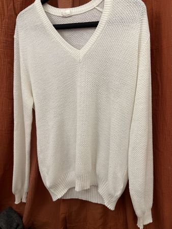 Ken Rover Pullover weiss V-Ausschnitt Grösse S Baumwolle