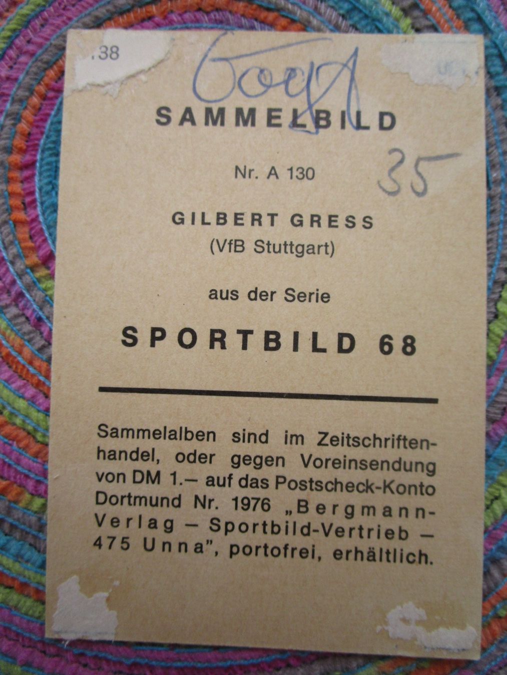 Autografi: GILBERT GRESS!!VFB STUTTGART AUTOGRAMM SAMMELKARTE ANTIK – Usato da GUTENSWIL venduto da Alpina6 1