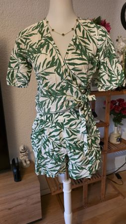 Damen Blumenmuster Grün Weiss Grösse S (2 Teilig)