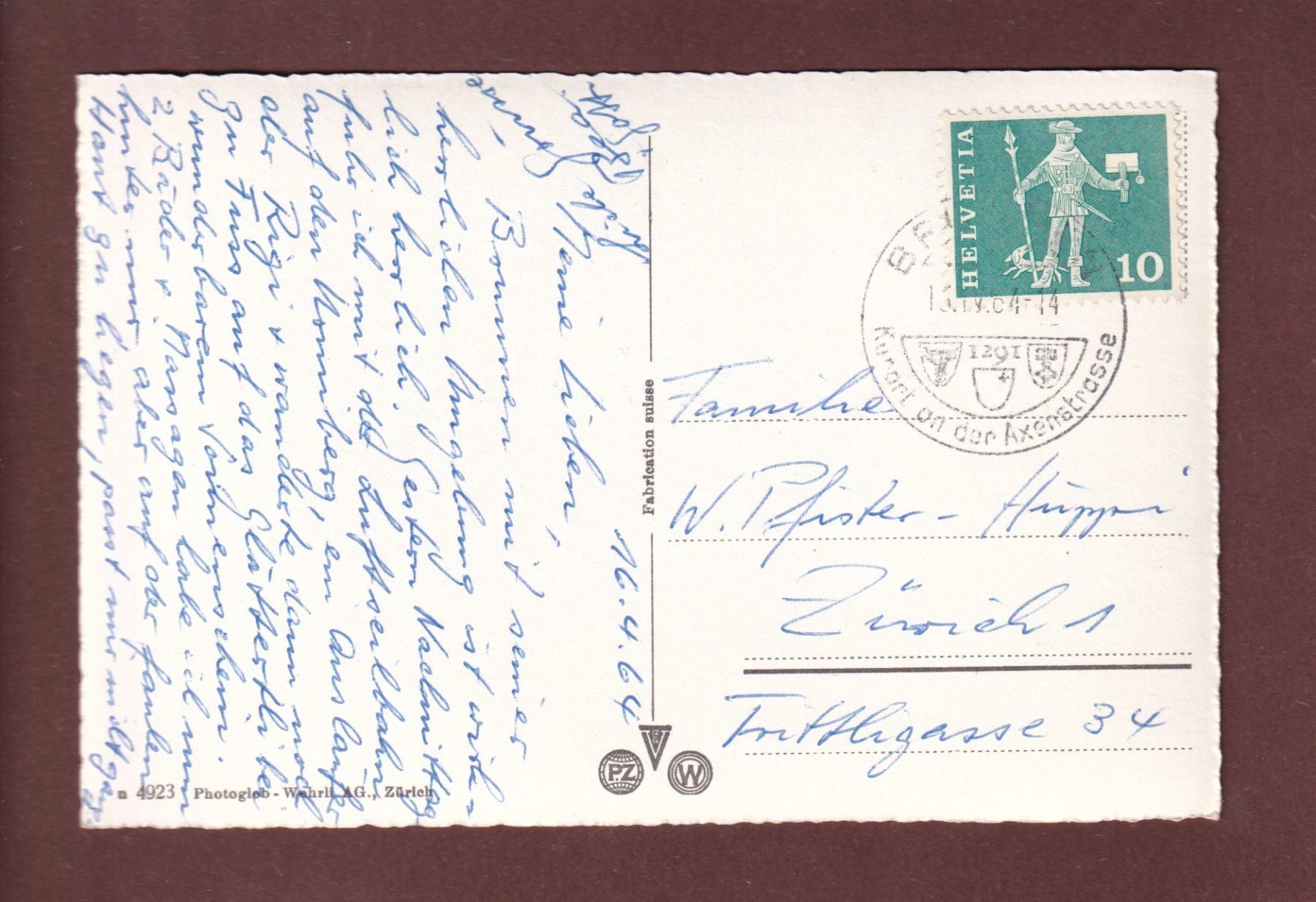 Cartoline postali: BRUNNEN - 4 Bilder - 1964 – Usato da Pully venduto da nicecards-shop 1