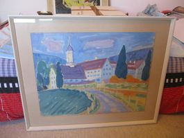 Aquarell-Gemälde Kloster Fahr CARL GAISER 1973 guache