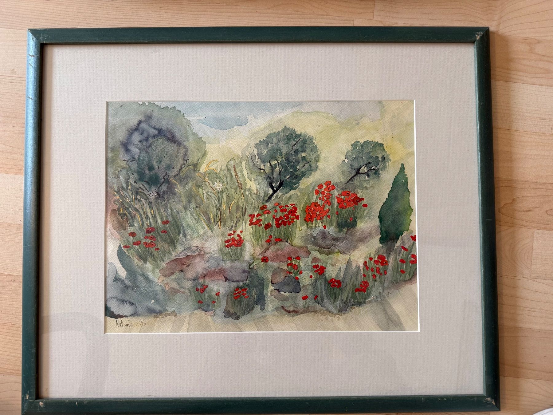 Dipinti: Gemälde Mohnblumenfeld 1973 mit Rahmen - Sommerlandschaft... – Usato da Baar venduto da Meti56