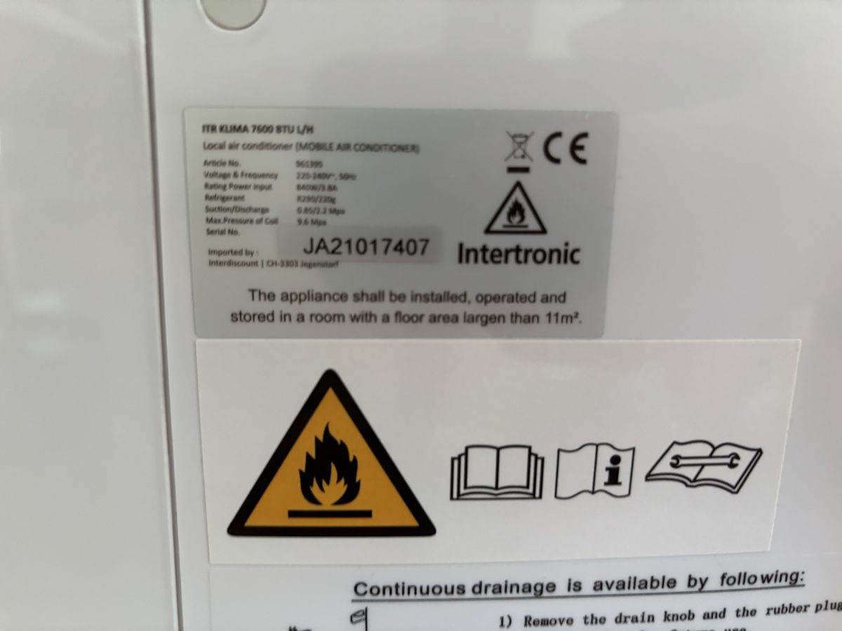 Condizionatori: Klimagerät Intertronic ITR75 mit 7600 BTU/h – Usato da Grellingen venduto da Disrupter 2