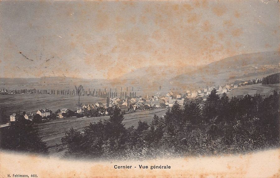 Cartoline postali: Cernier, vue générale, circulée 1907 – Usato da Frauenfeld venduto da POML