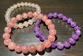 3x Edelstein Armband - Amethyst Cherry Quartz Rosenquarz 💜