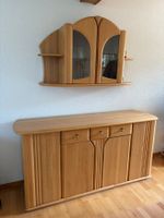 Massivholz-Sideboard mit Hängeschrank/Vitrine, Buche natur