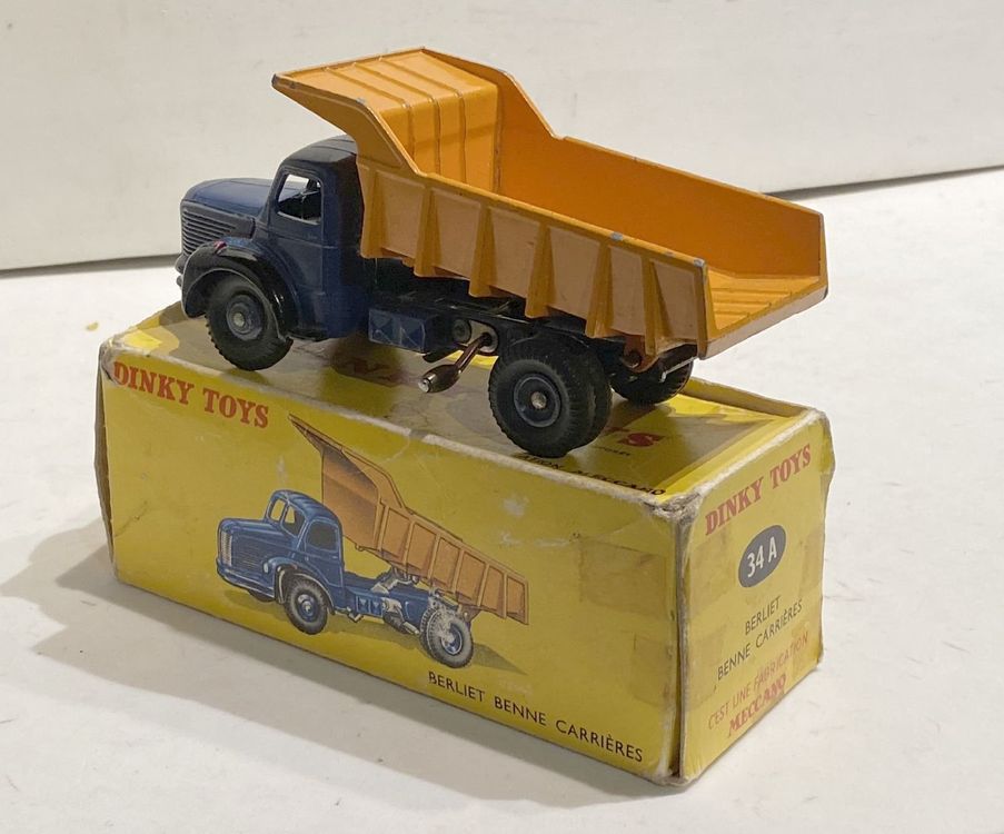 Dinky Toys 34A Berliet Benne Carrières, échelle 1:43, Bleu, Bon état Avec Boîte
