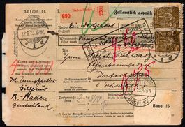 1923_DR - Versand-Beipackzettel v. Baden-Baden - Interlaken