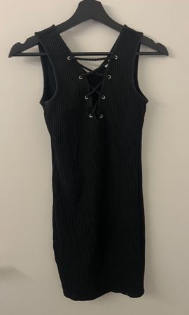 Rib lace up short dress