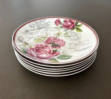 6 Dessertteller Rosenmuster, Vintage Look, neuwertig!