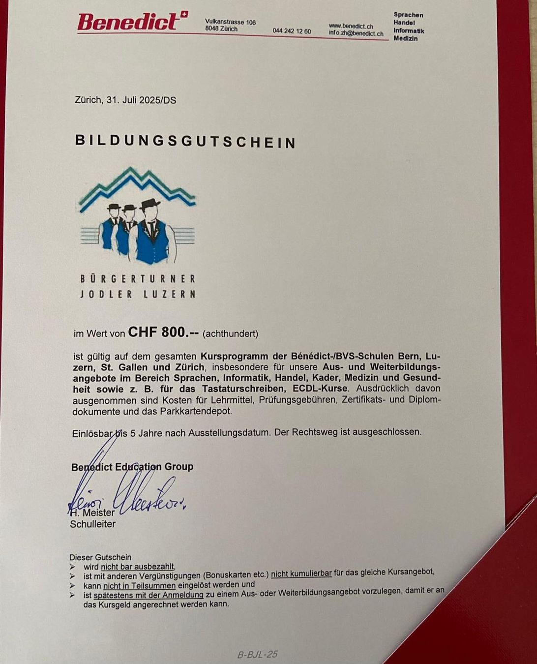 Buoni: Benedict Schule Luzern Gutschein – Nuovo (secondo la descrizione) da Reinach AG venduto da Lumpy01 1