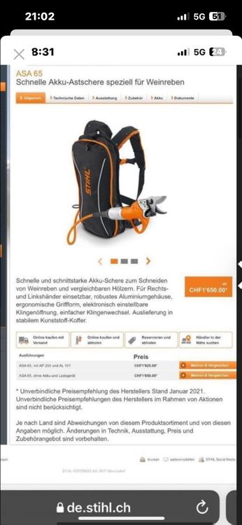 STIHL Akku Astschere ASA 65, mit Neue Akku und Ladegeräte Kaufen auf
