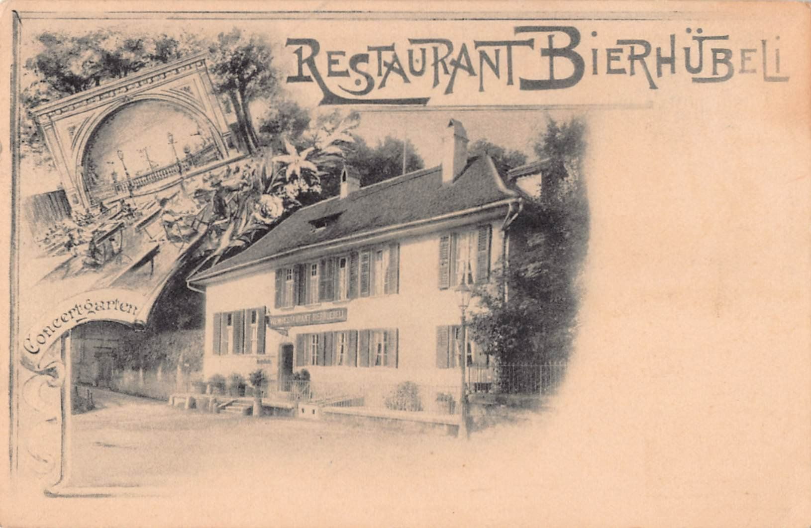 Cartoline postali: Restaurant BIERHÜBELI BERN - mit Konzertgarten – Usato da Winterthur venduto da SchatzchischtliWinti
