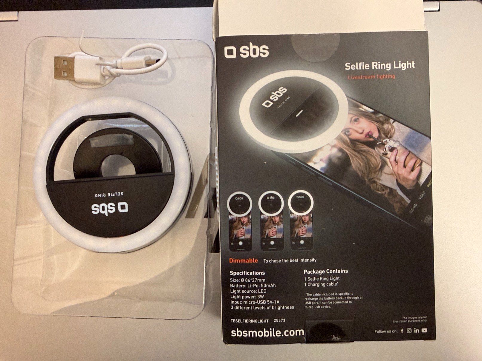 Lampen: SBS Selfie Ring Light dimmbar mit Micro-USB Kabel schwarz – Gebraucht aus Caslano von ala_n8my 1