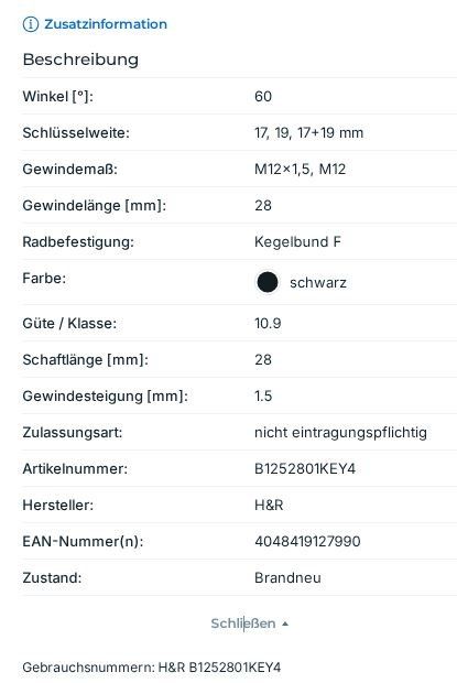 Toutes les pièces auto: Felgenschloss / Schrauben – Neuf avec emballage d'origine à Lyss par Autobahn-Garage 2