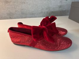 Festliche, rote Glitzer Ballerinas mit Schleife, Grösse 34