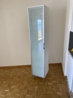 Vitrine blanche avec porte et étagères en verre–195 x 40 x39