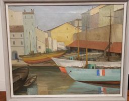 beau tableau scène de port français