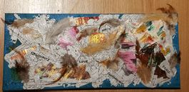 Collage: "Condemning Invasion", canvas frame, 25.1 x 58 cm