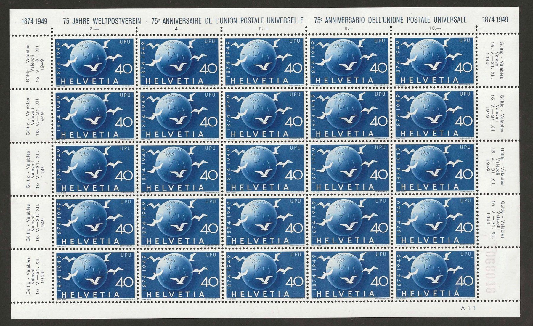 Tous les timbres: 1949 : Nr. 294 - 296 im Bogen, postfrisch ** – Neuf (Voir description) à Gümligen par Geniusbuy