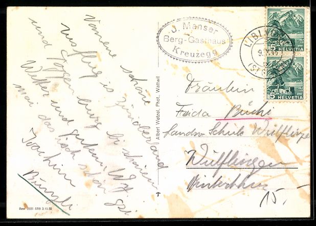 Cartoline postali: Libingen, Bergwirtschaft Kreuzegg, Gebir – Usato da Berlin venduto da bartko-reher 1