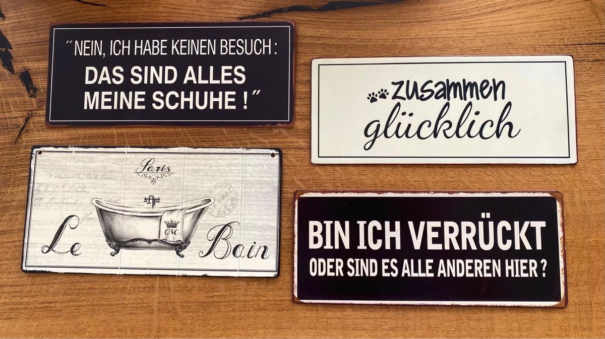 Insegne: 4er Set Blechschilder mit lustigen Sprüchen, Deko-Schild – Nuovo (secondo la descrizione) da Obernau venduto da SIGGEW
