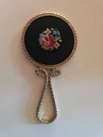 Vintage Schminkspiegel mit Stickerei - Spiegel rund