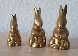 Antike Echt Messing Hasen Familie, 3 Stk., Deko, Vintage