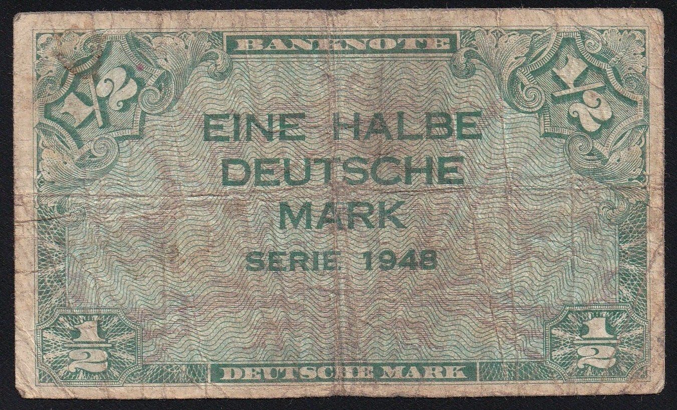 Banconote: Deutschland 1/2 Mark 1948 – Usato da Brugg AG venduto da banknoten_muesli
